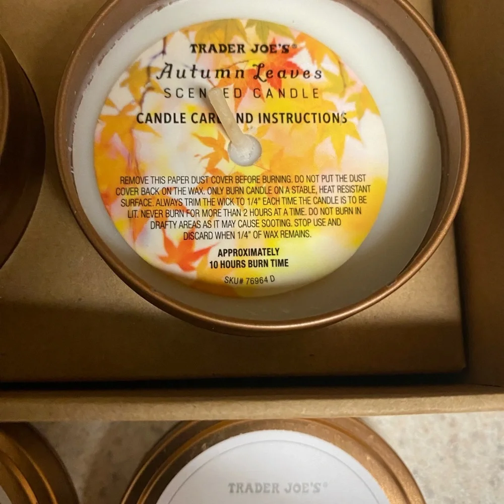 Trader Joe’s Fall Candle Tin Trio | Autumn Leaves Maple Sugar Chai NIB
